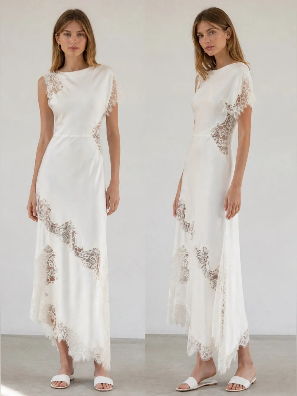 NWT A.L.C.  the Alessia Lace Satin Midi Dress in white Sz 4 - Picture 6 of 16
